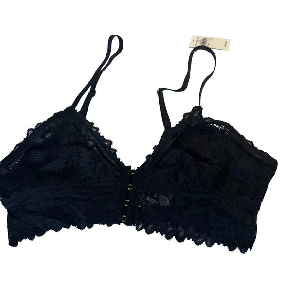 Aerie Sunkissed Lace Triangle Bralette True Black Longline Adjustable Small NWT - Picture 2 of 7